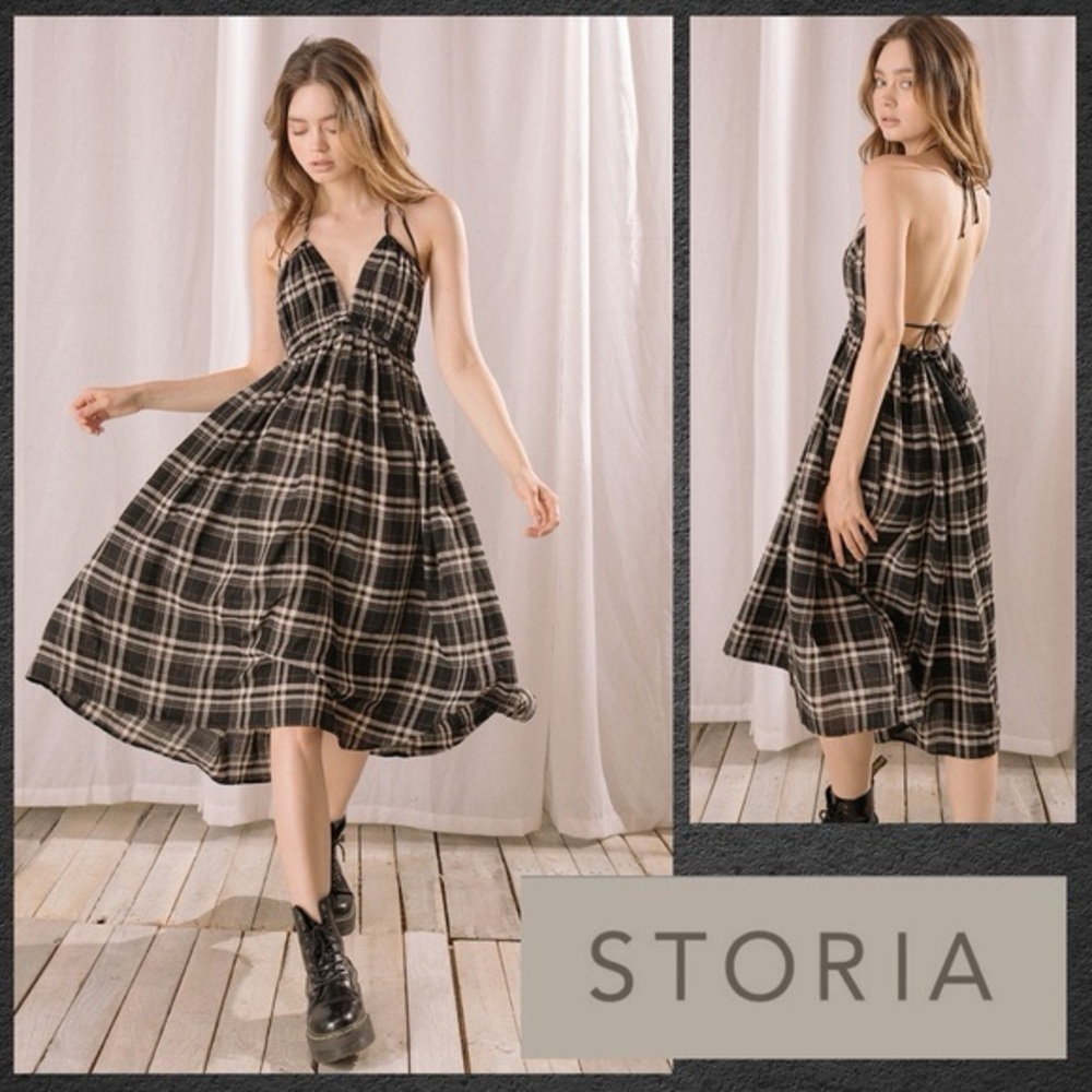 NWT Storia Plaid Halter Midi dress